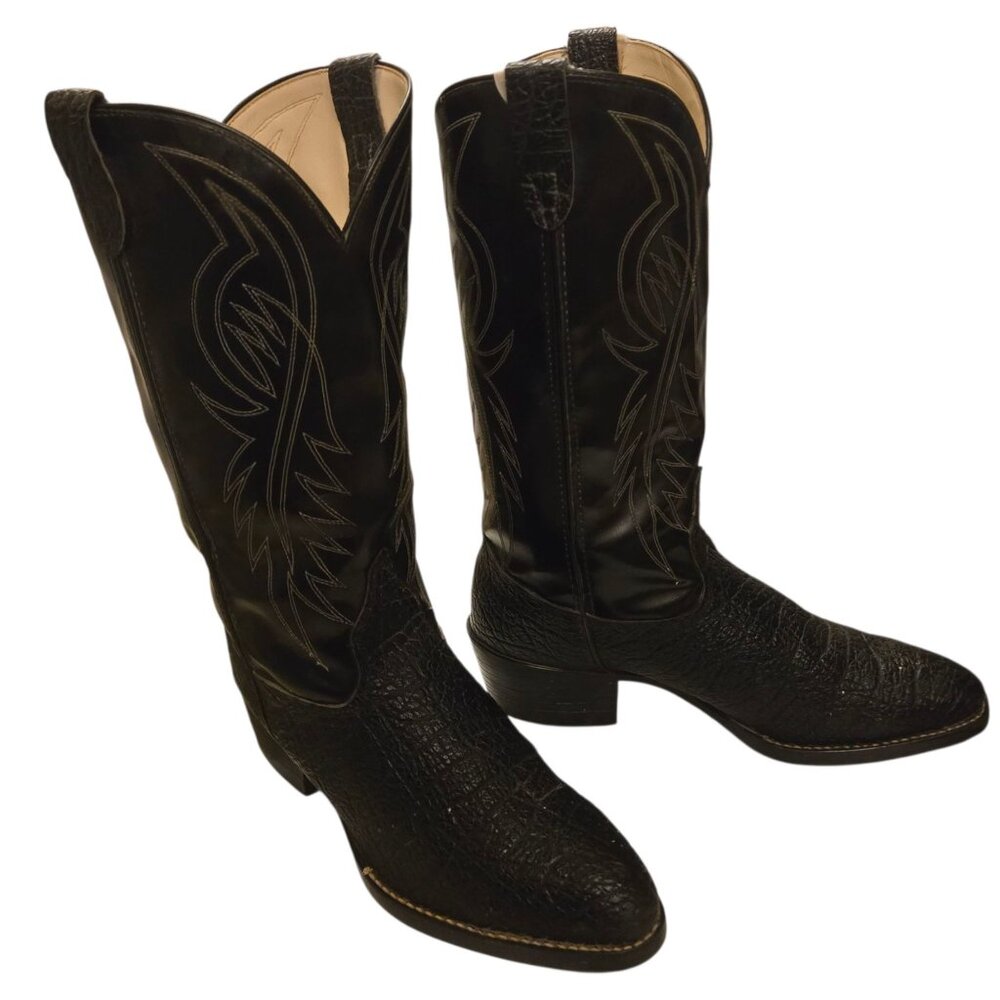 Bronco Black Cowboy Boots Mens 9 EE Extra Wide Man Made Material Vintage Western